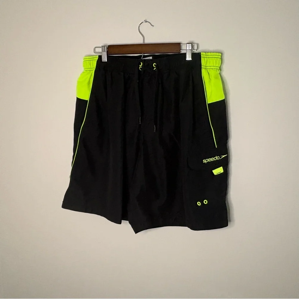 Speedo Black and Neon Green Swim Trunks Mens XL EUC